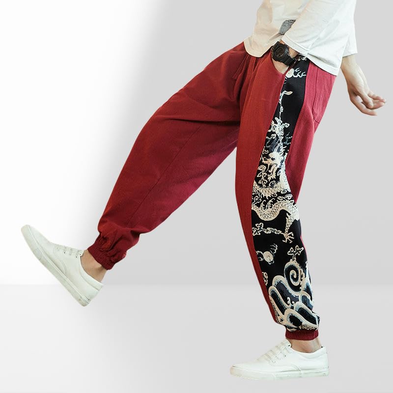 Sarouel homme lin et coton ample pantalon long style chinois patchwork tendance - 4