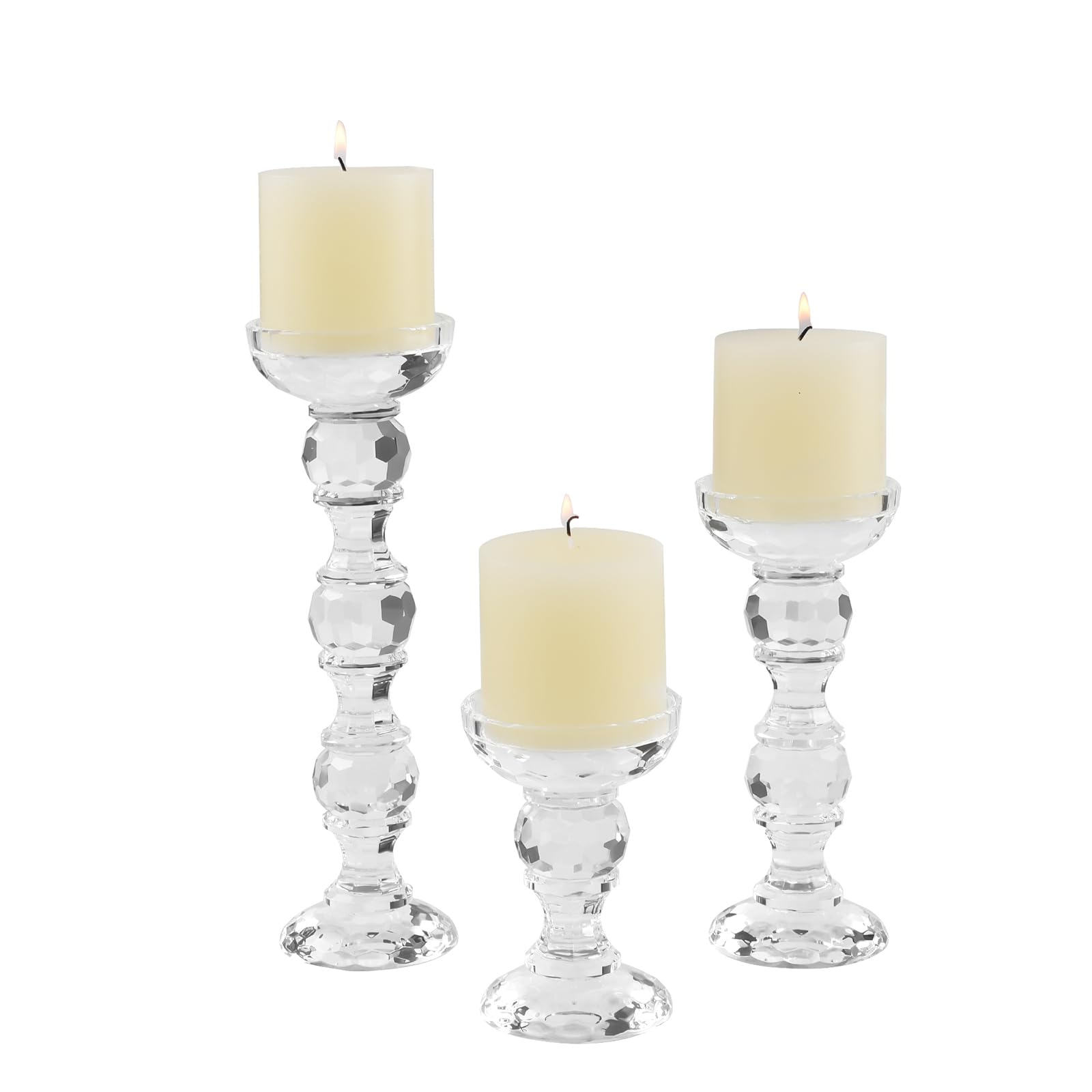 3-Piece Set of Crystal Candlestick,Clear Crystal Pillar Candles Holders,Family Living Room Wedding Decoration(5''/8''/11'' Tall)