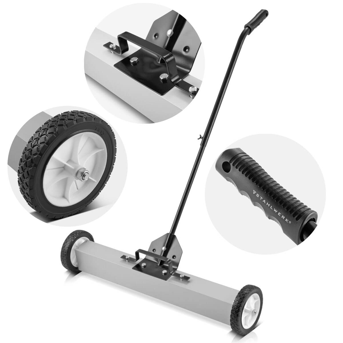 STAHLWERK Magnet-Bodenkehrer MBK-30 ST mit 762 mm Breite und 20 kg Fassungsvermögen, Magnetbesen/Spänesammler/Magnetische Kehrmaschine für Metallspäne Schrauben und andere magnetische Kleinteile