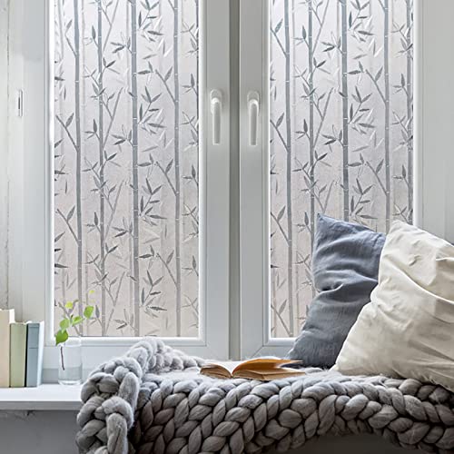 Leyden Privacy 3D Window Film, Translucent Glass Films Effect Electrostatic Protection-No Glue Heat Control UV Protection Antifreeze Film Easy to Remove Decorative Bamboo Patterns (24 x 72 inches) - Thumbnail 3