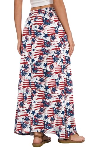 Image of Womens Maxi A-line Long Skirt Casual 2026 Elastic High Waist Flowy Skirts with Pockets