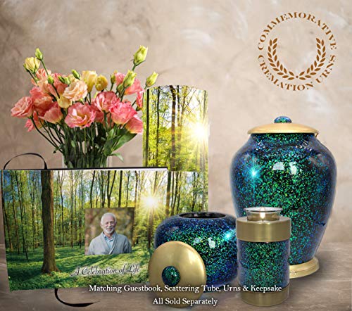 Image of COMMEMORATIVE CREMATION URNS Emerald Forest Photo Funeral Guest Book for Memorial Service and Celebration of Life Guest Book for Memorial Service - Beautiful & Vibrant Sign in Book for Funeral