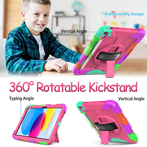 Bmouo New Ipad 10Th Generation Case - Ipad 10.9 2022 Case With Screen Protector, 360 Rotating Stand & Pencil Holder & Hand & Shoulder Strap Shockproof Kids Case For 10.9 Inch Ipad 10Th Gen, Rose #TOP4