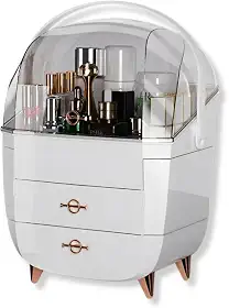 Organizador de Maquiagem Luxo com Gavetas e Tampa Acrílica | Design Moderno, Estrutura Premium em Acrílico e ABS | Amplo Espaço para Cosméticos, Skincare e Acessórios (Branco)