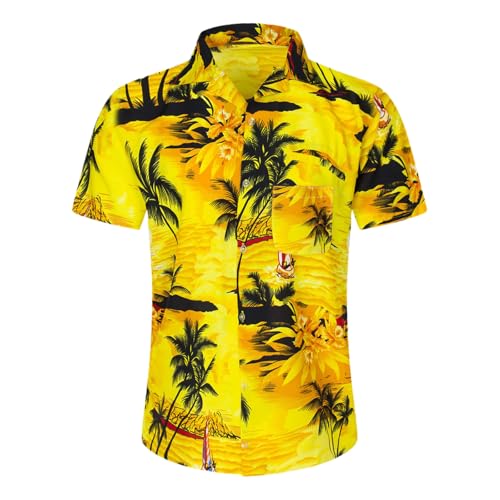 Image of Men's Hawaiian Shirt Tops Vintage Short Sleeve Button Down Beach Shirt Male Tropical Floral Summer Pullover Party Holiday