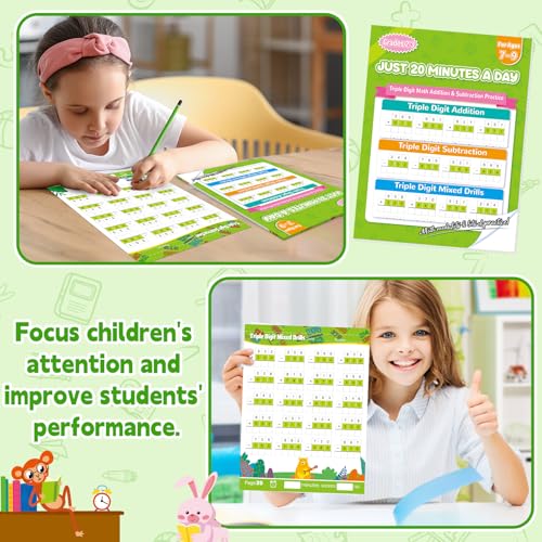Image of Addition and Subtraction Workbook Triple Digit Math Practice Worksheets for 2nd 3rd Grade, Addition&Subtraction Worksheets One Page A Day Math for Ages 6-9, Math Repetition Exercise Daily, 56 Pages