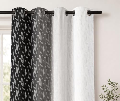 Image of Ultimate Trends Ombre Blackout Curtains for Bedroom Room Darkening Curtains for Living Room,Energy Saving,Thermal Insulated Grommet Window Drapes, Black and Greyish White, 8 FEET,2 Panels