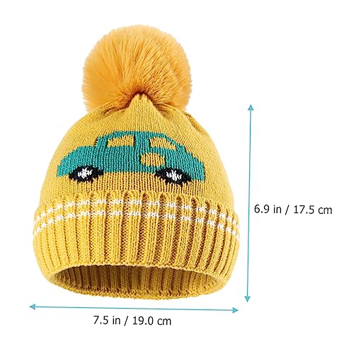 FRCOLOR Cartoon Baby Knit Winter Hat with Plush Pom Pom Warm Ear Warmer Beanie for Boys and Girls Cute Knitted Cap for Infant and Toddler Yellow3
