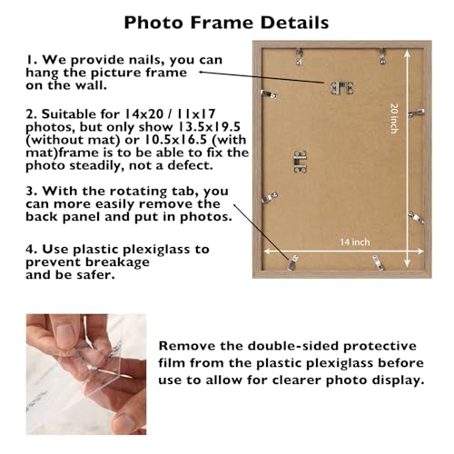 Image of JCJMY 14x20 Picture Frame with 11x17 Mat, Display Photo 11x17 with Mat or 14 x 20 Without Mat, Wall Hanging Large 14 by 20 Poster Frame with Plexiglass, Rustic Brown