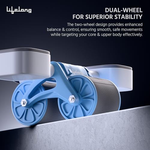 Image of Lifelong LLAR05 Abs Roller For Men, Abdominal Exercise Equipment For Home Gym- With Timer, Mobile Holder & Knee Pad-Exercise Wheels For Men & Women-Abs Workout Machine For Core Plank Workout, Blue