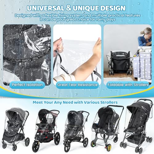Image of Universal Clear Stroller Rain Cover, No-zip Waterproof Stroller Cover - Food Grade EVA, Baby Travel Weather Shield, Breathable Rain Cover for Most Single Strollers, Joggers Accessories for Rain, Black