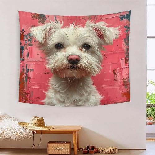 Décoration murale en tissu pour salon moderne avec motif chien blanc 3D