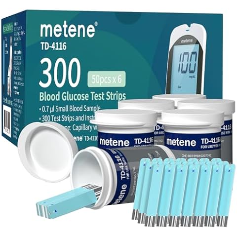 Metene TD-4116 Blood Glucose Test Strips, 300 Count Test Strips for Diabetes, Use with metene TD-4116 Blood Glucose Monitor Only(No Monitor) Cover