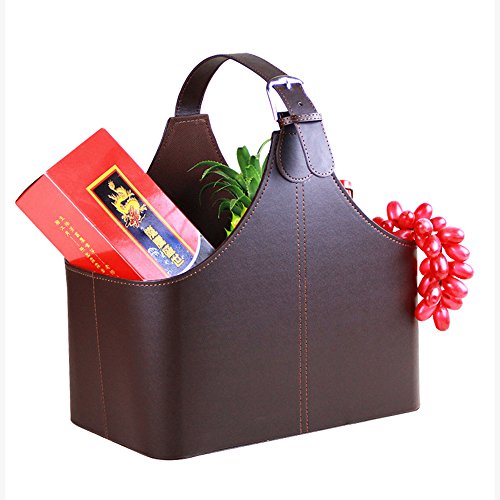 Leather Gift Basket,Magazine Newspaper Holder/Racks,Storage Organizer For Wine Flowers Fruits Candys,For Holiday Presents Christmas Display (Coffee) #TOP20