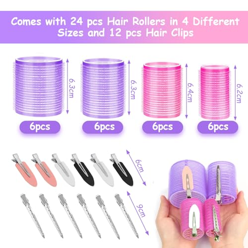 Yolistar 36 Piezas Rulos,Rulos Pelo Grandes,4 tamaños（64/44/36/25mm）Bigudies Pelo Agarre con 12 Clips,Profesional Rulo de Peluqueria Salón para Salon Corto Largo Rizos（Rosa y morado） - imagen 2