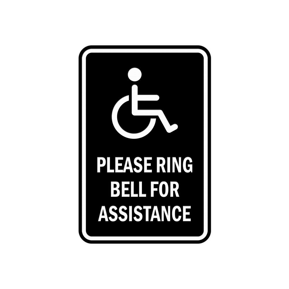 Signs ByLITA Portrait Round Please Ring Bell For Assistance Sign (Black) - Small 1 Pack