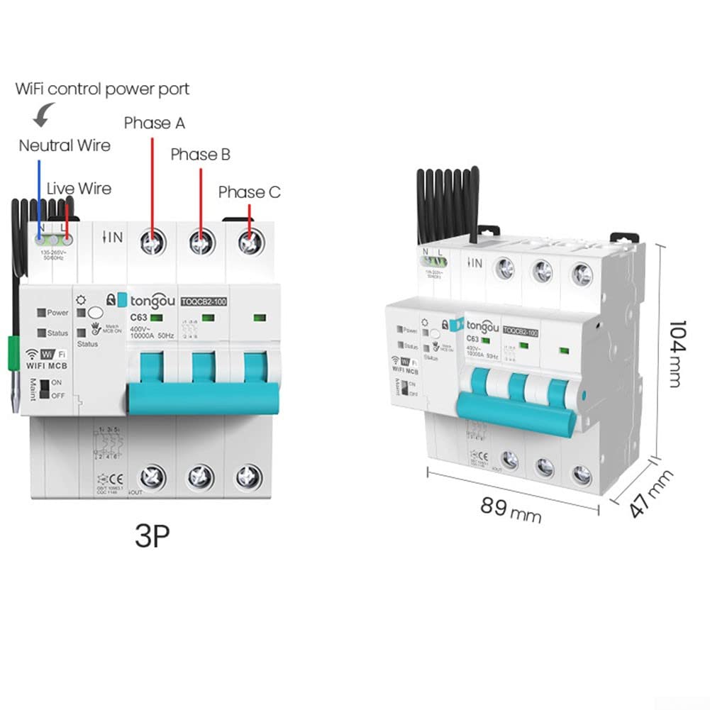 SPORTARC 3P für Tuya MCB WiFi Messleitungsschutzschalter für Smart Life Timer Fernbedienung kabellos