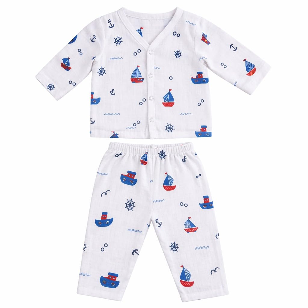 BabyTod Baby Nightsuit Boat Print (3–6 Months), Soft Muslin Cotton Sleepwear Set, Comfortable & Breathable Night Dress, Fu... - Review, Price and Buying Guide