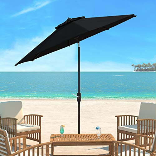 Safavieh Pat8001D Outdoor Collection Ortega Black Uv Resistant 9 Ft Auto Tilt Crank Umbrella #TOP5