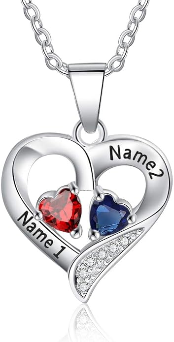 Personalized Names Heart Birthstone Necklace