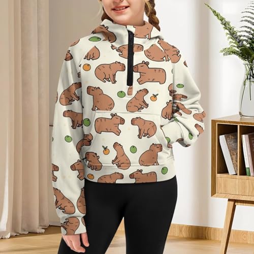 Girls Half Zip Hoodies 3D Graphic Zipper Pullover Crop Top Teens Oversized Sweatshirts Athletic Coat Fall Clothing3