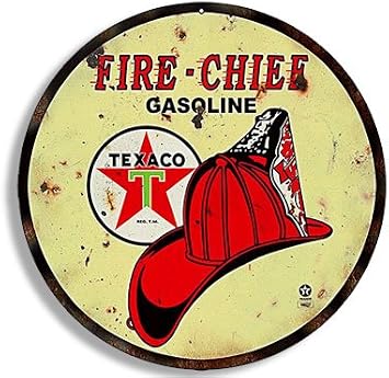 Round Vintage FIRE Chief Texaco Gas Sticker Gasoline Logo Old Rat Rod