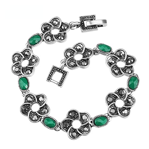 Bracelet femme résine verte anti-ternissement fleur vintage