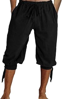 Mens Pirate Shorts Halloween Medieval Renaissance Banded Pants Viking Knicker Colonial Linen Costume