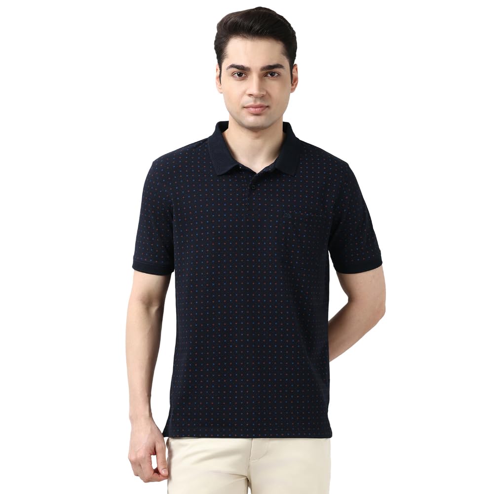 Peter England Men's Cotton-Polyester Micro Matrix Polo Shirt – Casual Wear | Minimal & Modern
