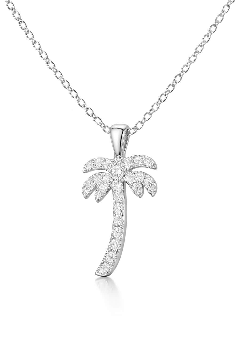 SUPAC Crystal Palm Tree Pendant Necklace, 18.7 Inch Gold Chain, Rhinestone Tropical Charm