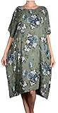  Italy Donna Damen Leinen Lagenlook Sommer Ballon Kleid Tunika 44 46 48 50 L XL XXL Khaki Grün Strand Urlaub Top (50)