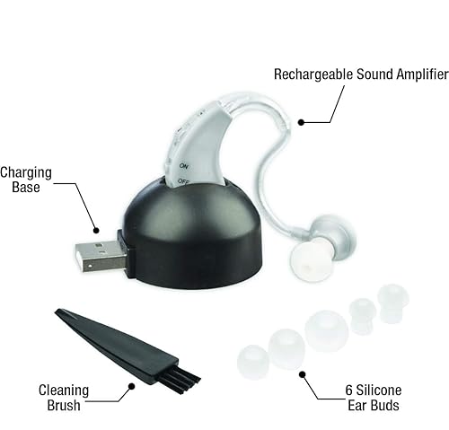 Miniatura 9 de Elite - Amplificador de sonido de oído, recargable, amplificador de sonido con puntas y cepillo de limpieza (2 piezas)