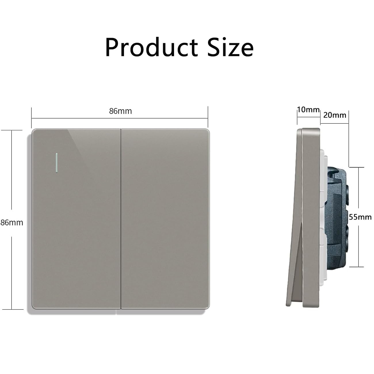ZFQ Big Rocker Button Switch Grey Wall Panel Electrical Double Light Switch, 2 Gang 1 Way, 10A 250V - Image 4