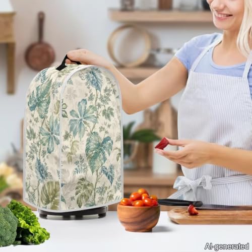 Image of Talayituse Vintage Palm Leaf Botanical Print Blender Dust Cover, Fingerprint Protection Cover for Stand Mixer or Coffee Machine, Home Kitchen Appliance Covers for Stain Dust Resistant Supplies