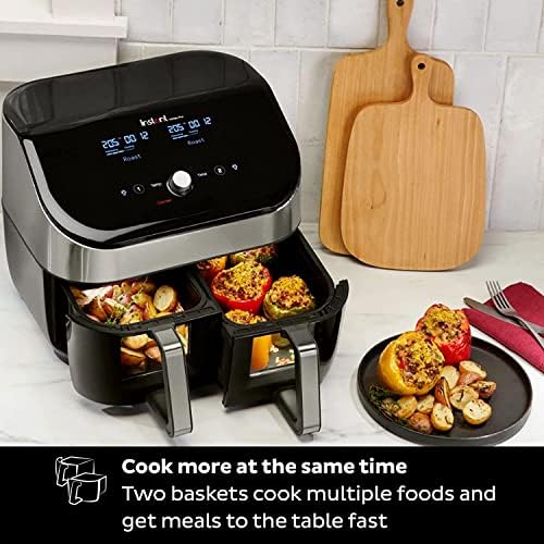 Instant Vortex Plus Dual Basket with ClearCook - 7.6L Digital Health Air Fryer, Stainless Steel, 8-in-1 Smart Programmes - Air Fry, Bake, Roast, Grill, Dehydrate, Reheat, XL Capacity -1700W