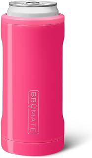 BrüMate Hopsulator Slim Can Cooler Insulated for 12oz Slim Cans | Skinny Can Insulated Stainless Steel Drink Holder for Hard Seltzer, Beer, Soda, and Energy Drinks (Neon Pink)