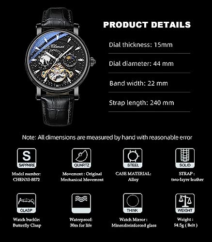 Image of FORSINING Men's Watch Luminous Starry Sky with Moon Phase Tourbillon, Mechanical Automatic Self-wind Fashion Watches, Stainless Steel Case Leather Belt Wristwatch