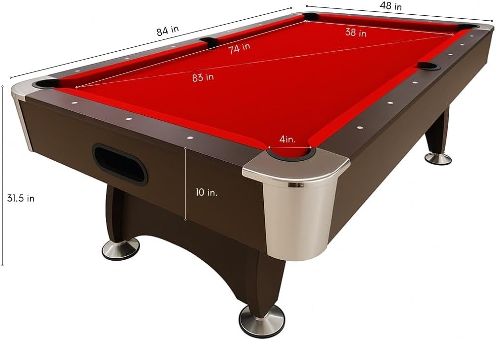 7 Foot Pool Table – Modern Billiard Table with Red Felt, Ball Return and Accessories Included - Red Devil
