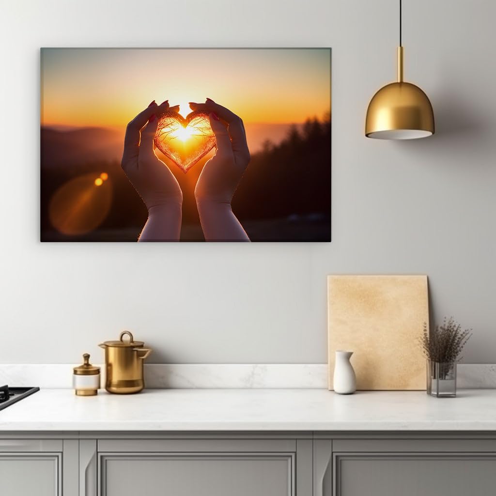 Canvas for Living room. Heartfelt Sunset: Embracing Love in Nature's Radiant Colors, 27 x 18 inch Canvas Wall Art - Contemporary Masterpieces - Modern Home Decor - 69x46 cm (27x18 inch)
