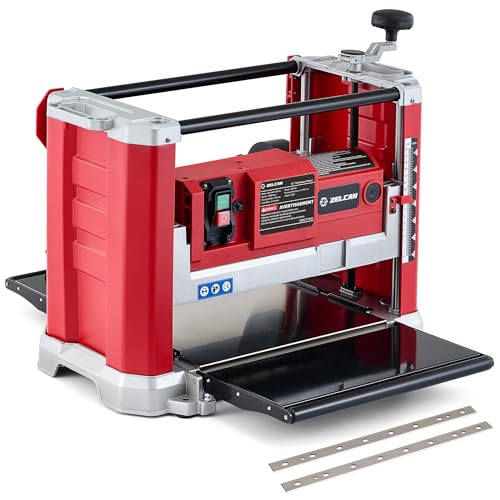 ZELCAN 33 cm Benchtop Thickness Planer 15A 2000W Wood Planer Machine with Dual Blades & 20000 Cuts per Min Electric Planer with Extended Infeed & Outfeed Table Dust Chute for Woodworking