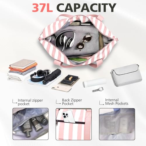 Image of TOPBAG Travel Duffle Bag, Waterproof Weekender Carry On Tote Bags for Women, Sport Gym Bag for Men, Hospital Bag for Labor and Delivery, Overnight Luggage Bag with Trolley Sleeve Coral Pink