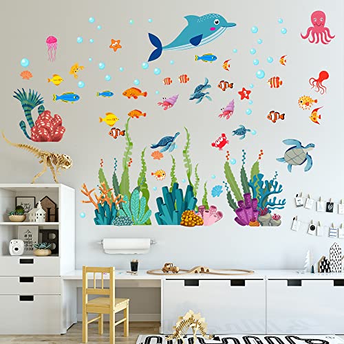 Requin Poisson Sous-Marin Étoile De Mer Bulle Sticker Mural Pour Chambres D'enfants Bande Dessinée Pépinière Salle De Bains Chambre D'enfants Décor À La Maison Stickers Muraux Cover