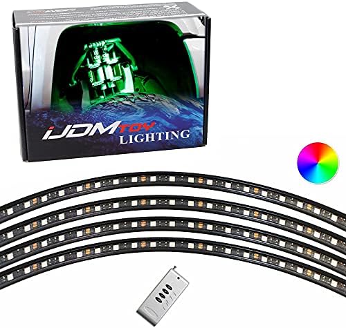 iJDMTOY 4pc Set Flexible Multi-RGB Color Changing LED Wheel-Well Accent Lighting Kit w/Remote, Compatible With Car SUV Truck, etc