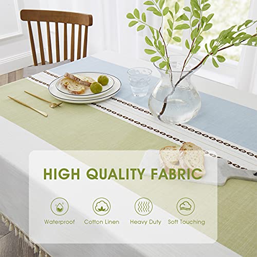 Qianquhui Embroidered Tablecloth For Dining Table,Dust Proof Spillproof Soil Resistant Cotton Linen Rectangle Table Cloths (Green Blue, Square, 55''X55'', 2-4 Seats) #TOP3