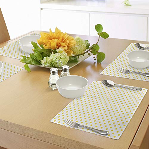 Ambesonne Yellow Place Mats Set Of 4, Picnic Like 50S 60S 70S Retro Themed Yellow Spotted White Pattern Print, Washable Fabric Placemats For Dining Room Kitchen Table Decor, Yellow And White #TOP10