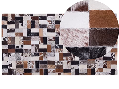 Rechteckiger Teppich bunt braun / schwarz / grau Rindsleder 80 x 150 cm Cesme