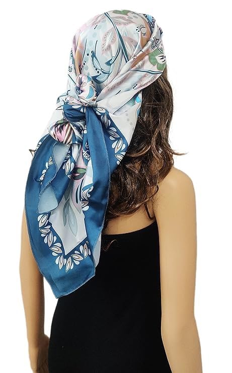 Satin Scarf for Women, Lightweight Floral Pattern Fashion Scarf, Spring Fall Summer Wrap