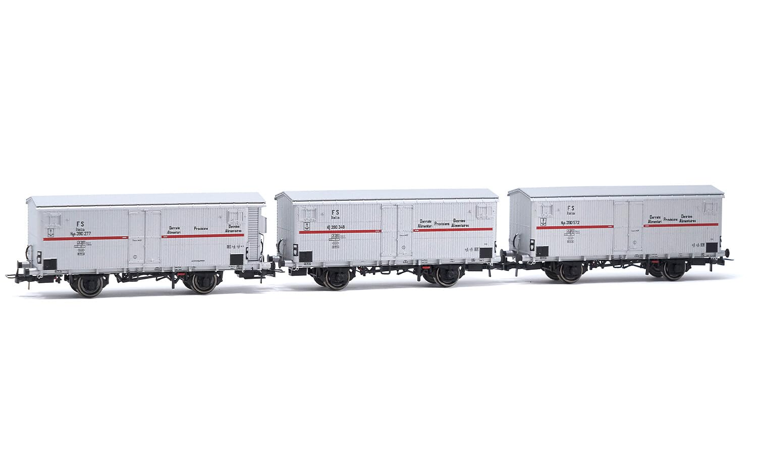 Rivarossi HR6605 FS 3er Pack Kühlwagen Hgb 2-achsig 2 ohne Bremserhaus 1 mit silberrotem Streifen ep Rolling Stock - Waggons