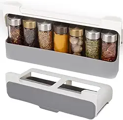 Organizador de Temperos para Cozinha, Suporte de Parede, 6 Potes, Cinza e Branco