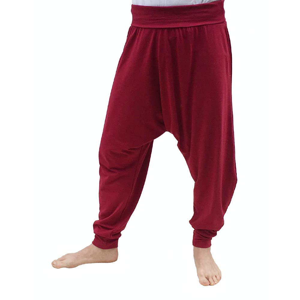 SAVARI | Pantalon de Sarouel sans Poches | Ethnique | Confortable | Pantalon Idéal pour Le Yoga et la Danse | Unisexe | Pas de Lancer Bas et de Taille Large | Noir, Blanc, Gris, Bleu, Vin | S-3XL
